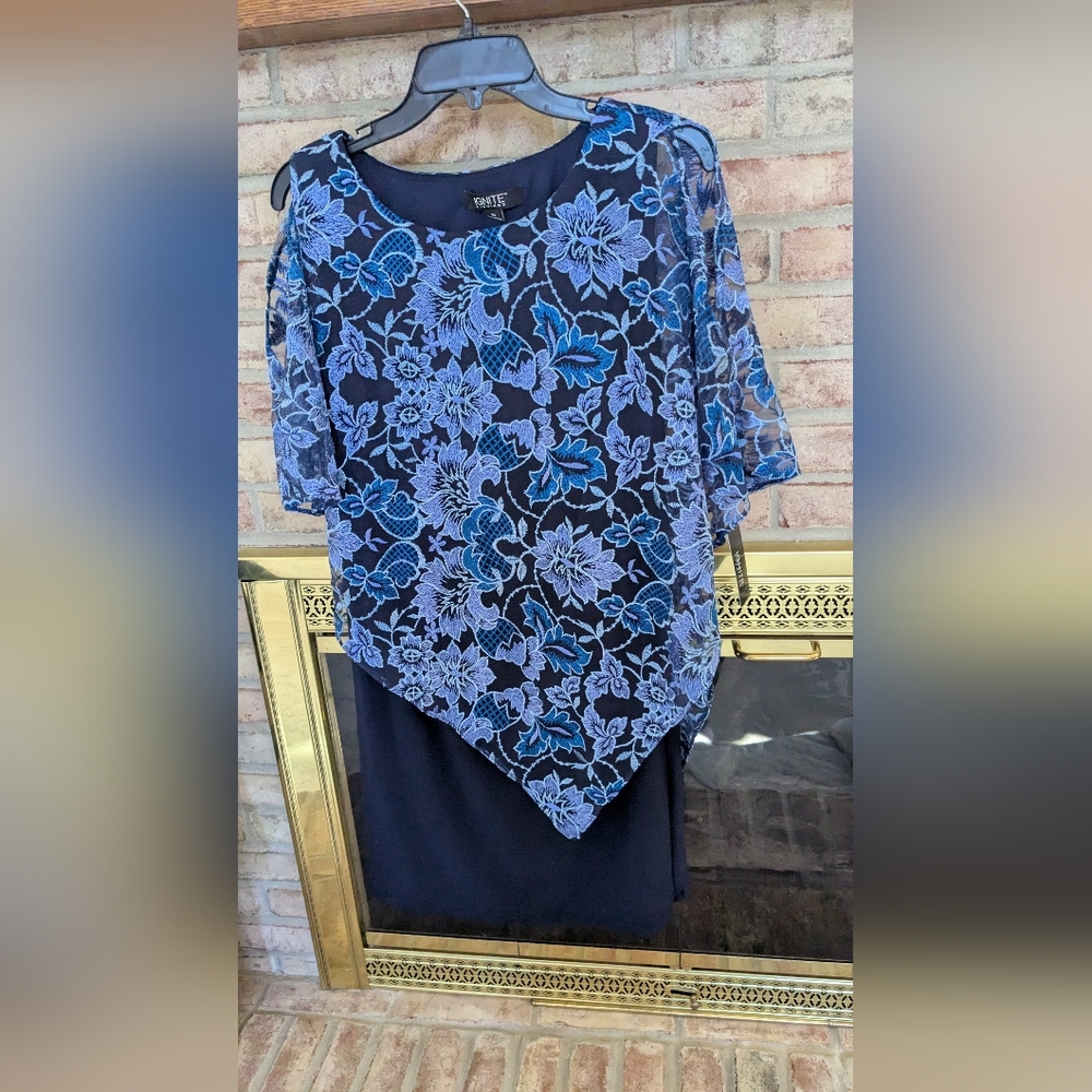 Blue Asymmetrical Short Sleeve Blouse